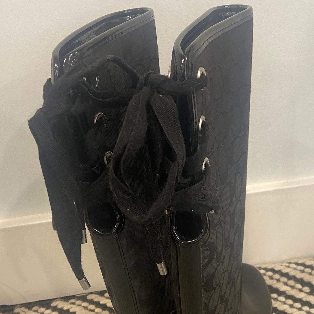Coach Tristee Waterproof Rain Boots sz. 6 Lace Corset Monogram - Picture 7 of 14